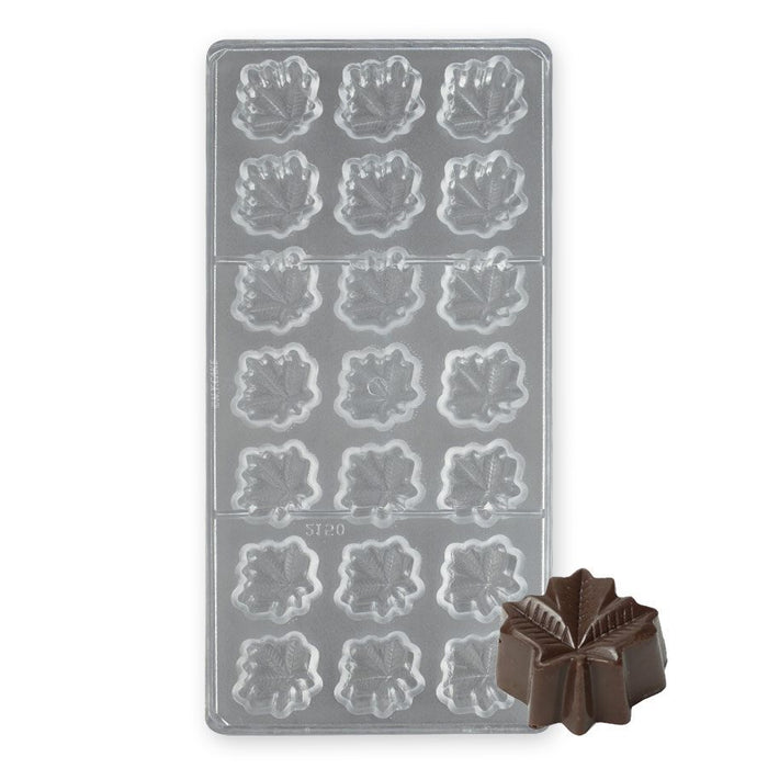 Maple leaf 21-cavity polycarbonate chocolate mold for fall candy making