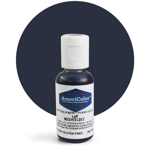 AmeriColor Midnight Soft Gel Paste food coloring .75 oz bottle for cake decorating, buttercream, fondant, cookies, royal icing, and bakery desserts.