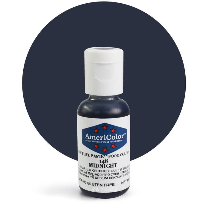 AmeriColor Midnight Soft Gel Paste food coloring .75 oz bottle for cake decorating, buttercream, fondant, cookies, royal icing, and bakery desserts.