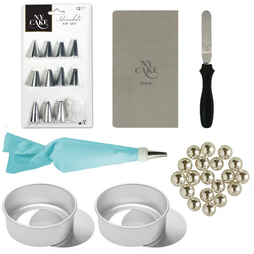 Mini Cake Decorating Kit 2.0 with pans piping tips bag scraper and tools