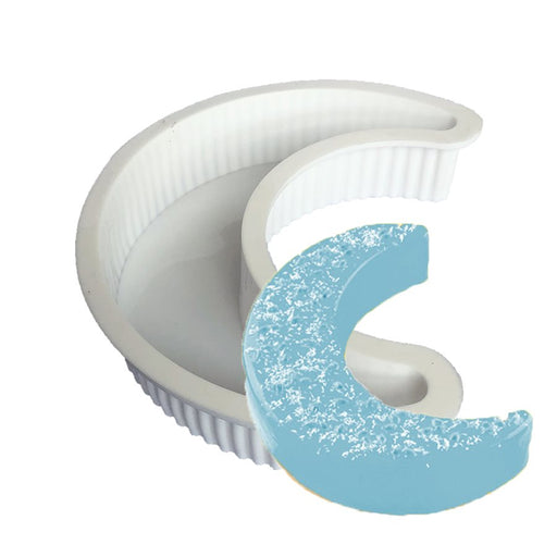 7-inch crescent moon silicone baking and freezing mold for cakes, mousse, chocolate and frozen desserts.