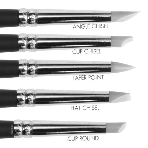 Professional silicone brush set with multiple decorating tip styles for cake decorating, chocolate work, edible painting, and pastry detailing.