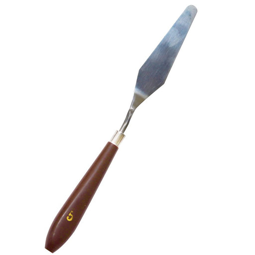 #5 rounded diamond shape offset icing spatula palette knife with 4 inch stainless steel blade for cake decorating, frosting, buttercream smoothing, cookies, and pastries.