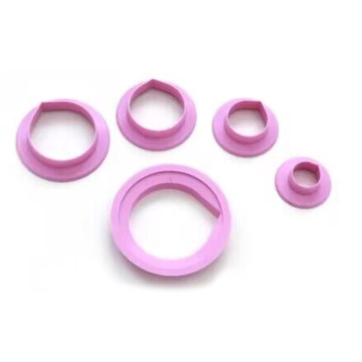 Pink rose petal cutter set with multiple floral cutter sizes for fondant, gum paste, and cake decorating.