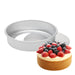 Round anodized aluminum cake pan with removable bottom for cheesecakes and layer cakes made in USA