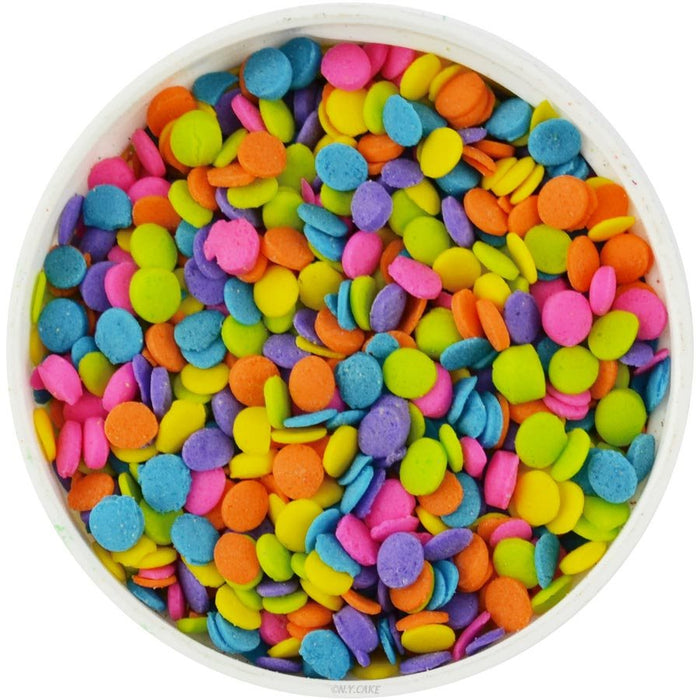 Neon confetti sprinkles in bright assorted colors for cakes and desserts