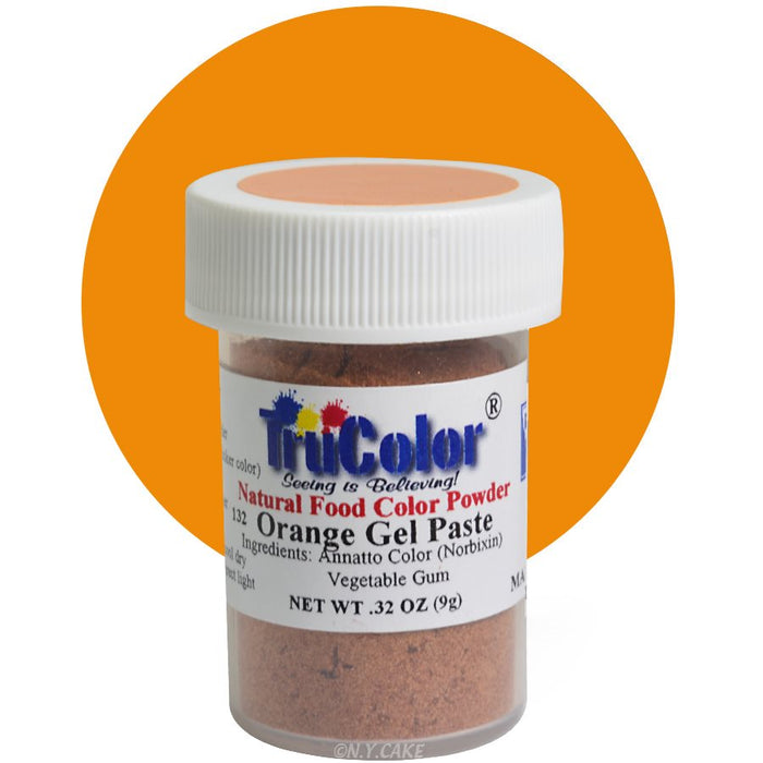 TruColor Orange natural gel paste food coloring for buttercream, fondant, cakes, cookies, macarons, and dessert decorating.