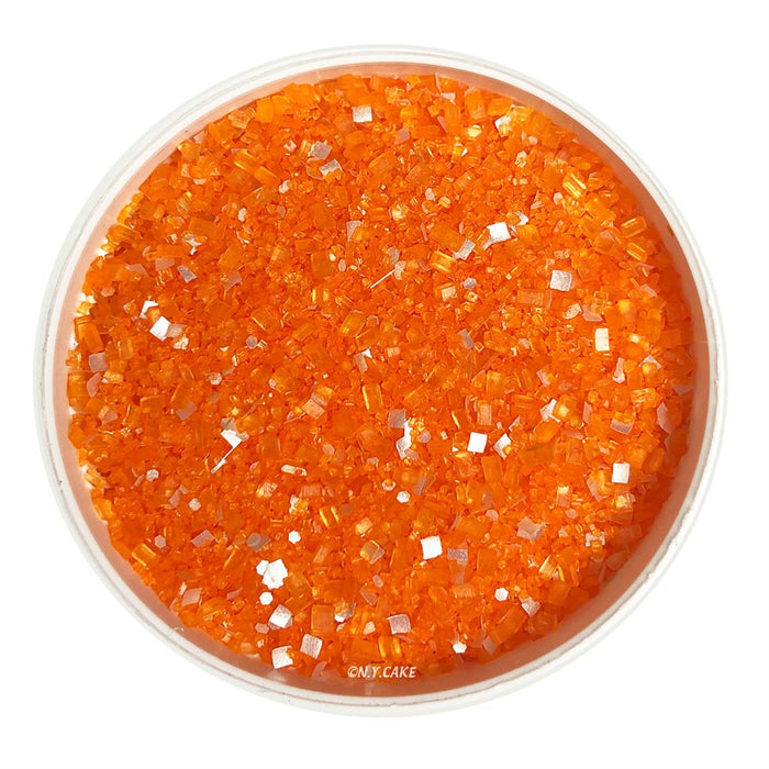 Orange glitter decorating sugar for cakes, cupcakes, cookies and festive desserts.