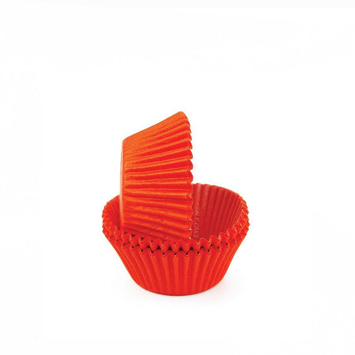 Orange greaseproof mini cupcake baking cup liners for mini cupcakes, muffins, candies, chocolates, and bite-sized desserts.