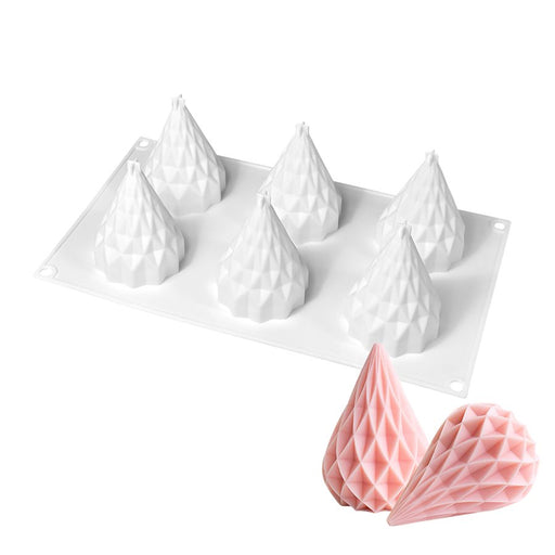 Origami silicone baking mold with 6 geometric cavities for mousse cakes, desserts, chocolate, and frozen treats
