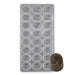 Polycarbonate chocolate mold featuring 24 oval almond-shaped cavities for creating glossy artisan chocolates, bonbons, and truffles.