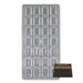Polycarbonate chocolate mold featuring 28 overlap rectangle cavities for creating glossy artisan chocolates, bonbons, and professional confectionery pieces.