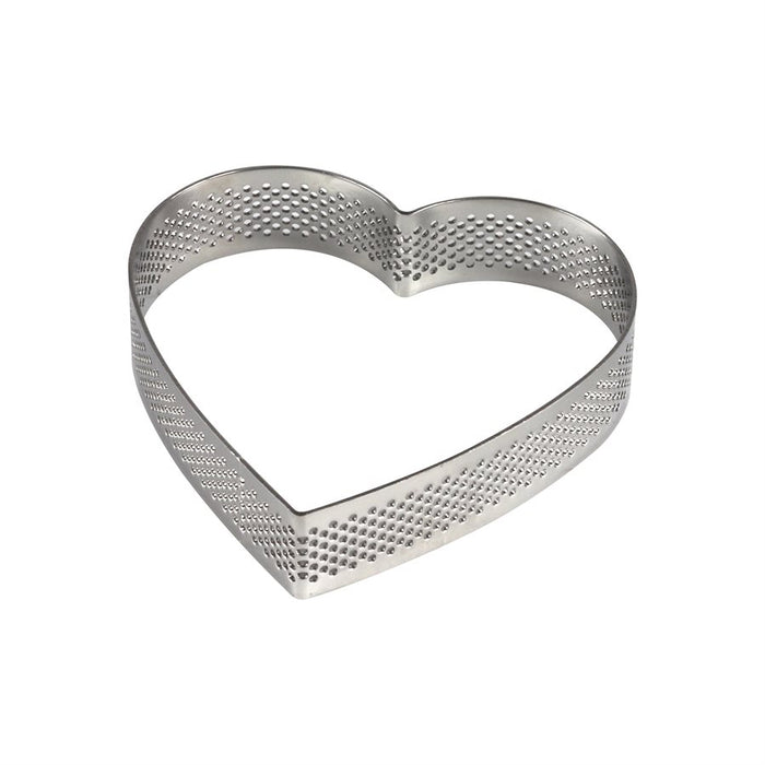 Perforated stainless steel heart tart rings for professional pastry baking, tart shells, mousse desserts, and elegant bakery presentations by NY Cake®