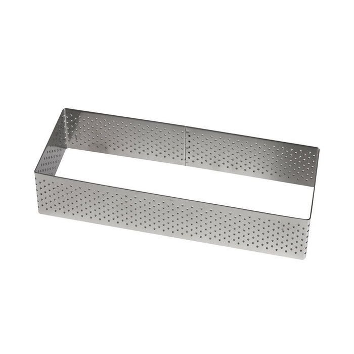 Perforated stainless steel rectangle tart rings for professional pastry baking, tart shells, entremets, mousse desserts, and bakery presentations by NY Cake®