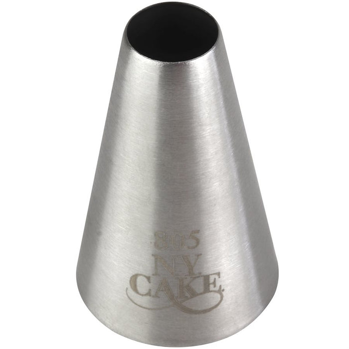 NY Cake No. 805 large stainless steel round piping tip for cupcake swirls, cake borders, buttercream piping, dessert fillings, and pastry decorating.
