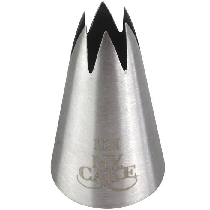 NY Cake 1M stainless steel open star piping tip for cupcake swirls, buttercream rosettes, cake decorating, shell borders, and frosting designs.