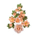 Handmade peach rose spray sugar flowers with green leaves for wedding cakes, birthday cakes, and elegant edible cake decorations.