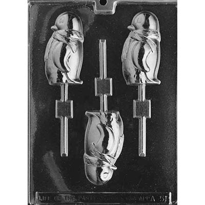 Penguin with scarf chocolate lollipop mold for Christmas and winter-themed chocolate treats