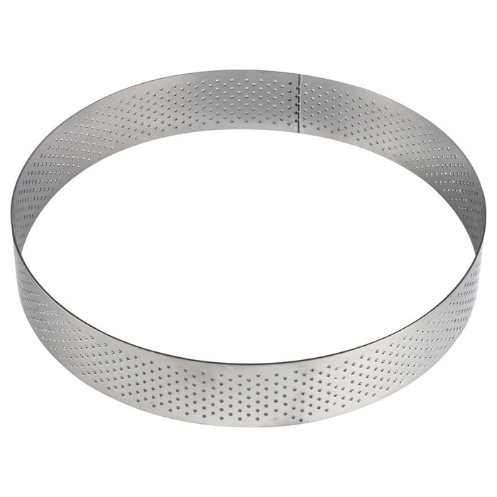 Perforated stainless steel round tart rings for professional pastry baking, tart shells, tartlets, mousse desserts, and bakery applications by NY Cake®