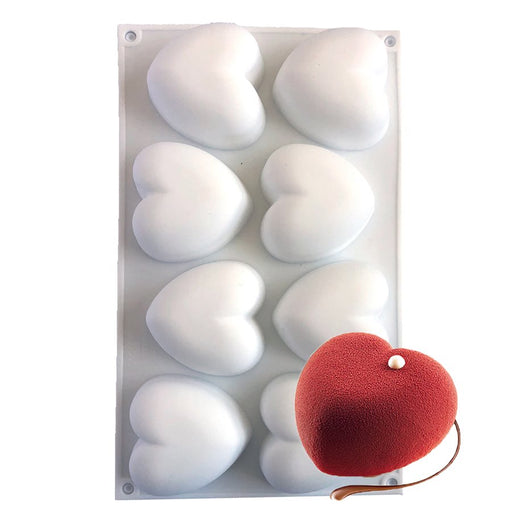 NY Cake Pillow Heart silicone baking and freezing mold with 8 heart-shaped 3.2 oz cavities for mousse, cakes, chocolates and frozen desserts