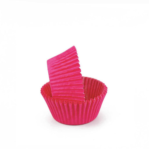 Pink greaseproof mini cupcake baking cup liners for mini cupcakes, candies, chocolates, and bite-sized desserts.