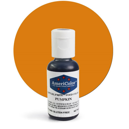 AmeriColor Pumpkin Soft Gel Paste food coloring .75 oz bottle for cake decorating, buttercream, fondant, cookies, royal icing, and seasonal desserts.