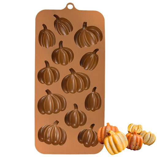 15-cavity pumpkin silicone chocolate mold for making Halloween, fall and Thanksgiving chocolates and candies.