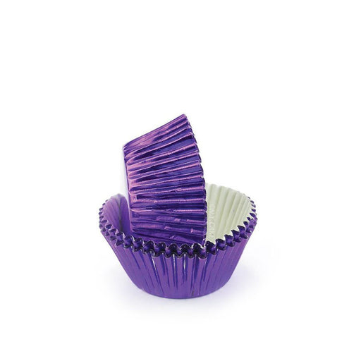 Purple cupcake liner on a white background