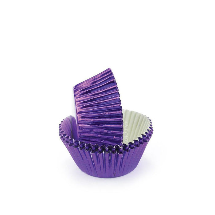 Purple cupcake liner on a white background