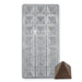 Polycarbonate chocolate mold with 20 pyramid-shaped cavities for creating geometric artisan chocolates, pralines, truffles, and confectionery treats.