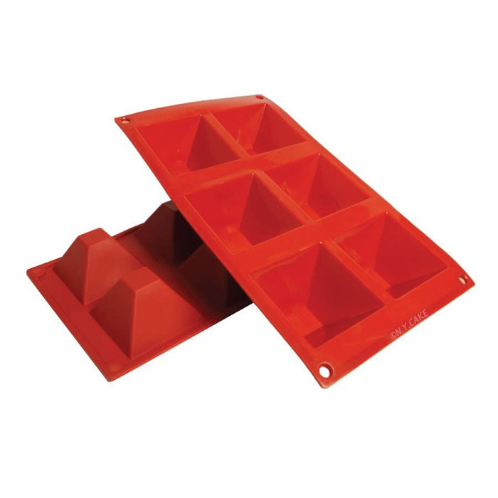 NY Cake 8-cavity pyramid silicone baking mold with 3 oz cavities for mousse cakes, chocolates, geometric desserts and pastries