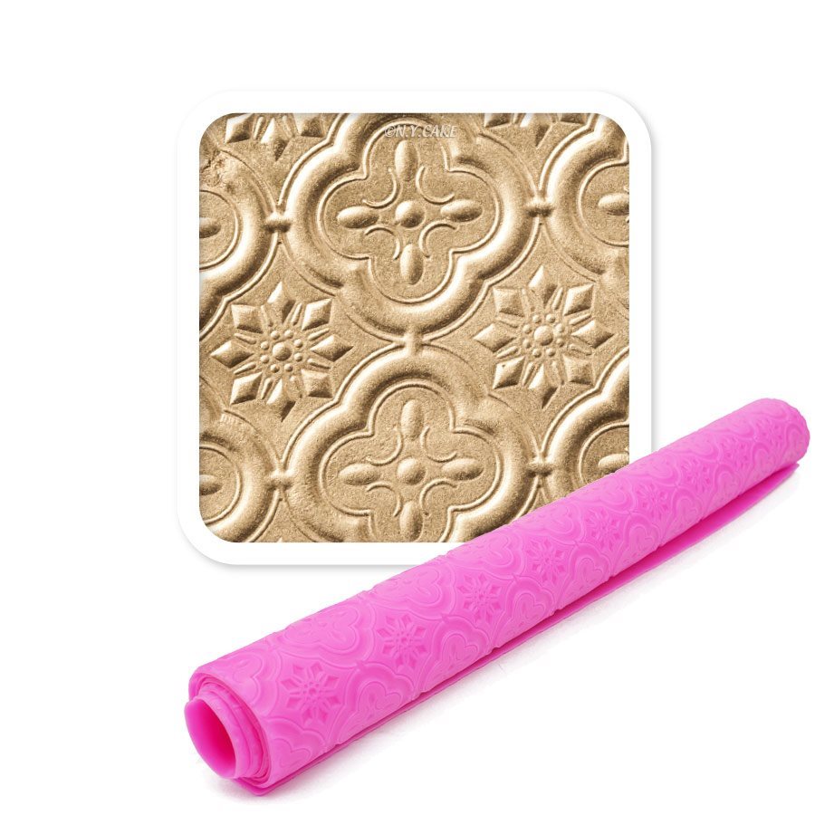 NY Cake silicone quatrefoil impression mat for fondant, gum paste, cookies and cake decorating with embossed texture pattern