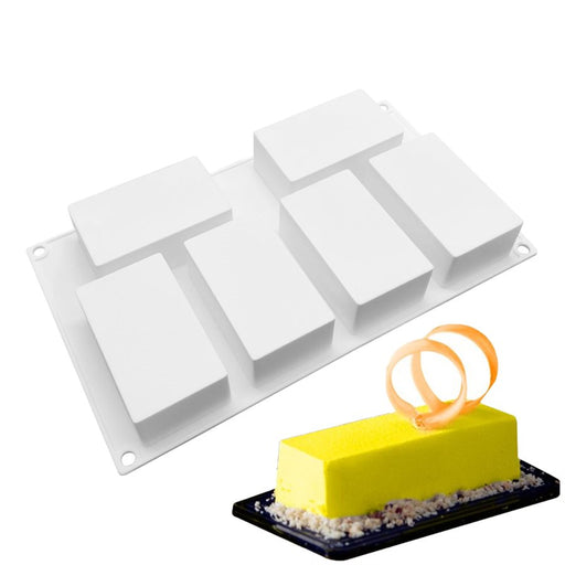 NY Cake rectangle bar silicone baking mold with 6 non-stick cavities for cakes, brownies, chocolate, mousse and desserts