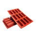 Rectangle silicone baking mold with 8 cavities, 2.4 oz capacity per cavity, ideal for cakes, mousse, chocolate, and desserts