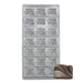 Polycarbonate chocolate mold with 21 rectangular cavities featuring a decorative swirl pattern for artisan chocolates, truffles, and candy making.