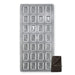 Polycarbonate chocolate mold with 28 rectangular cavities featuring a decorative swirl design for artisan chocolates, truffles, and candy making.