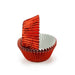 Red foil standard-size cupcake baking cups with metallic finish, available in packs of 50 or 500.