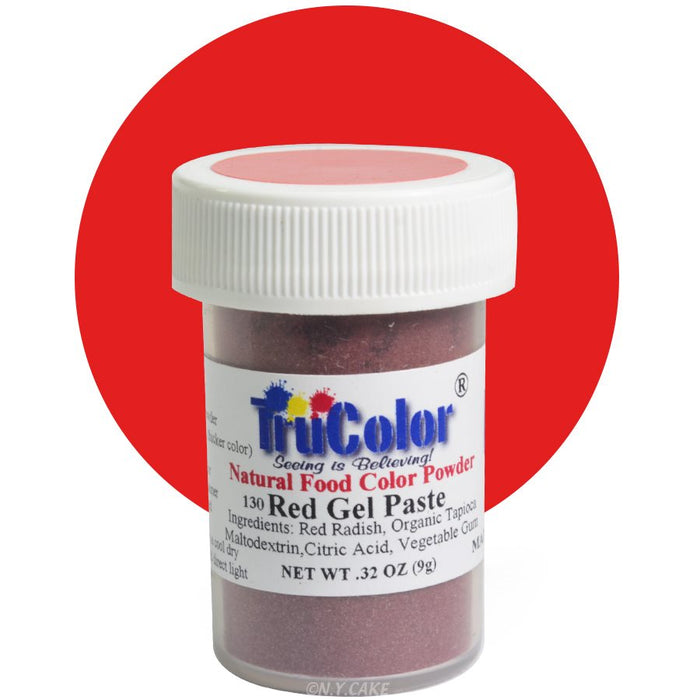 TruColor Red natural gel paste food coloring for buttercream, fondant, cakes, cookies, macarons, and dessert decorating.