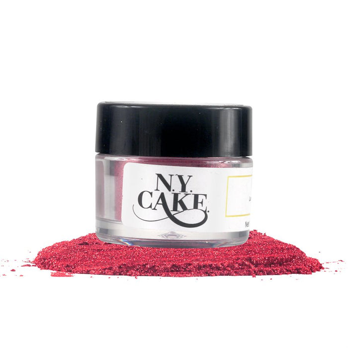 NY Cake Red Rose 100% Edible Highlighter Dust in a jar with shimmering rose-red metallic powder for cake, chocolate, fondant and cookie decorating.