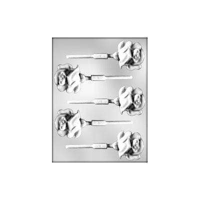 Rose chocolate candy mold with five detailed rose cavities for chocolates, candy melts and lollipop treats