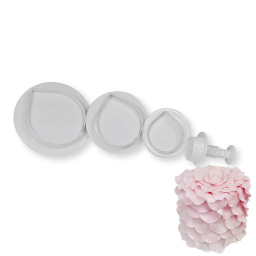 Rose Petal Plunger Cutter Set of 4 for creating realistic fondant rose petals, sugar flowers, cupcakes, cookies and cake decorating.
