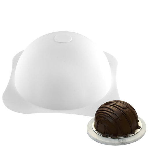 40 oz round dome hemisphere silicone baking mold for cakes, mousse desserts, chocolate shells, ice cream cakes, and specialty baking creations.