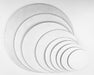 Round white corrugated cake boards for cake decorating, bakery displays, cake transport, serving, and professional cake presentation.