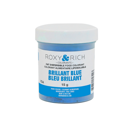 Roxy & Rich Brilliant Blue Fat Dispersible Food Color Dust 15g jar for coloring chocolate, cocoa butter, buttercream, and fat-based confectionery.