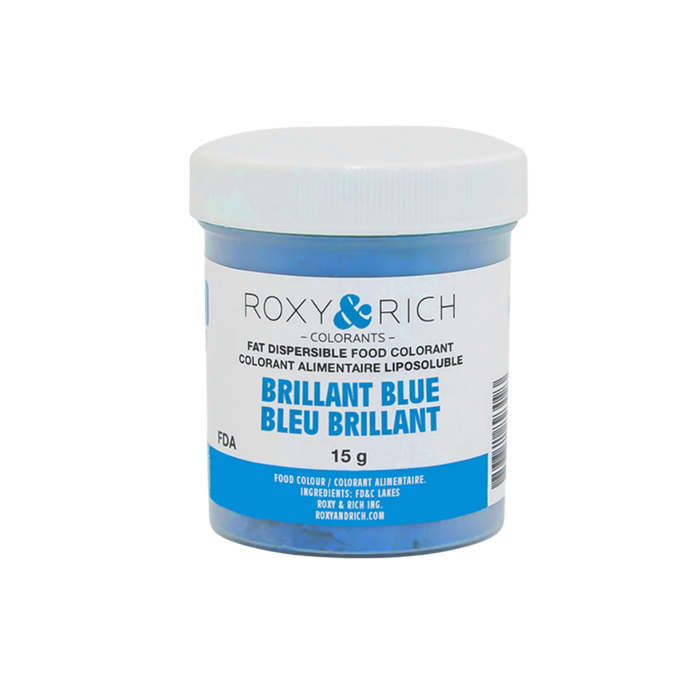 Roxy & Rich Brilliant Blue Fat Dispersible Food Color Dust 15g jar for coloring chocolate, cocoa butter, buttercream, and fat-based confectionery.