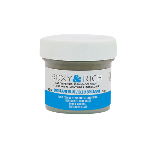 Roxy & Rich Brilliant Blue Fat Dispersible Food Color Dust 5g jar for coloring chocolate, cocoa butter, buttercream, and fat-based confectionery.