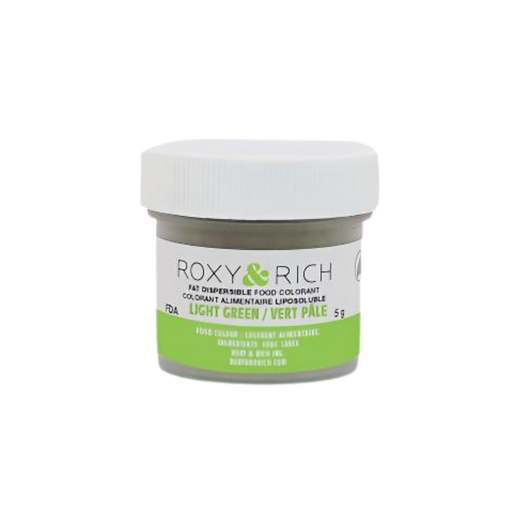 Roxy & Rich Light Green Fat Dispersible Food Color Dust 5g jar for coloring chocolate, cocoa butter, buttercream, and fat-based confectionery.