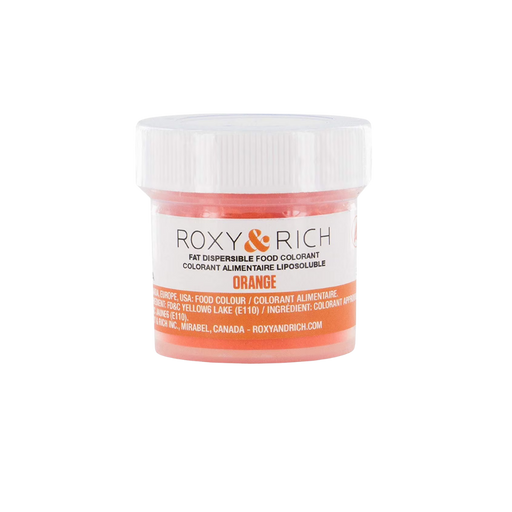 Roxy & Rich Orange Fat Dispersible Food Color Dust 5g jar for coloring chocolate, cocoa butter, buttercream, and fat-based confectionery.