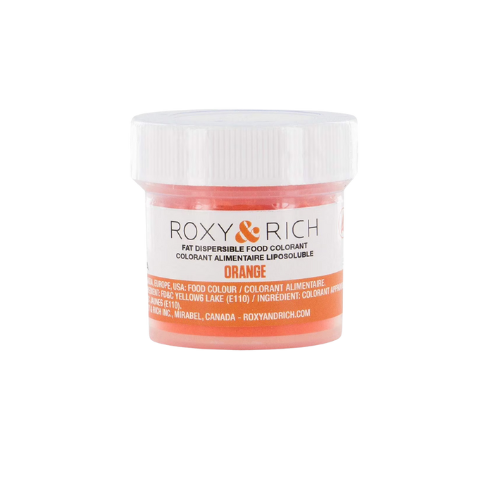 Roxy & Rich Orange Fat Dispersible Food Color Dust 5g jar for coloring chocolate, cocoa butter, buttercream, and fat-based confectionery.