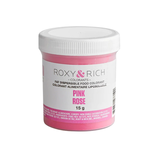 Roxy & Rich Pink Fat Dispersible Food Color Dust 15g jar for coloring chocolate, cocoa butter, buttercream, and fat-based confectionery.